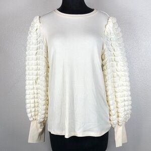 JODIFL Los Angeles Vanilla Cream Puff Sleeve Stretchy Ribbed Top Women’s Medium